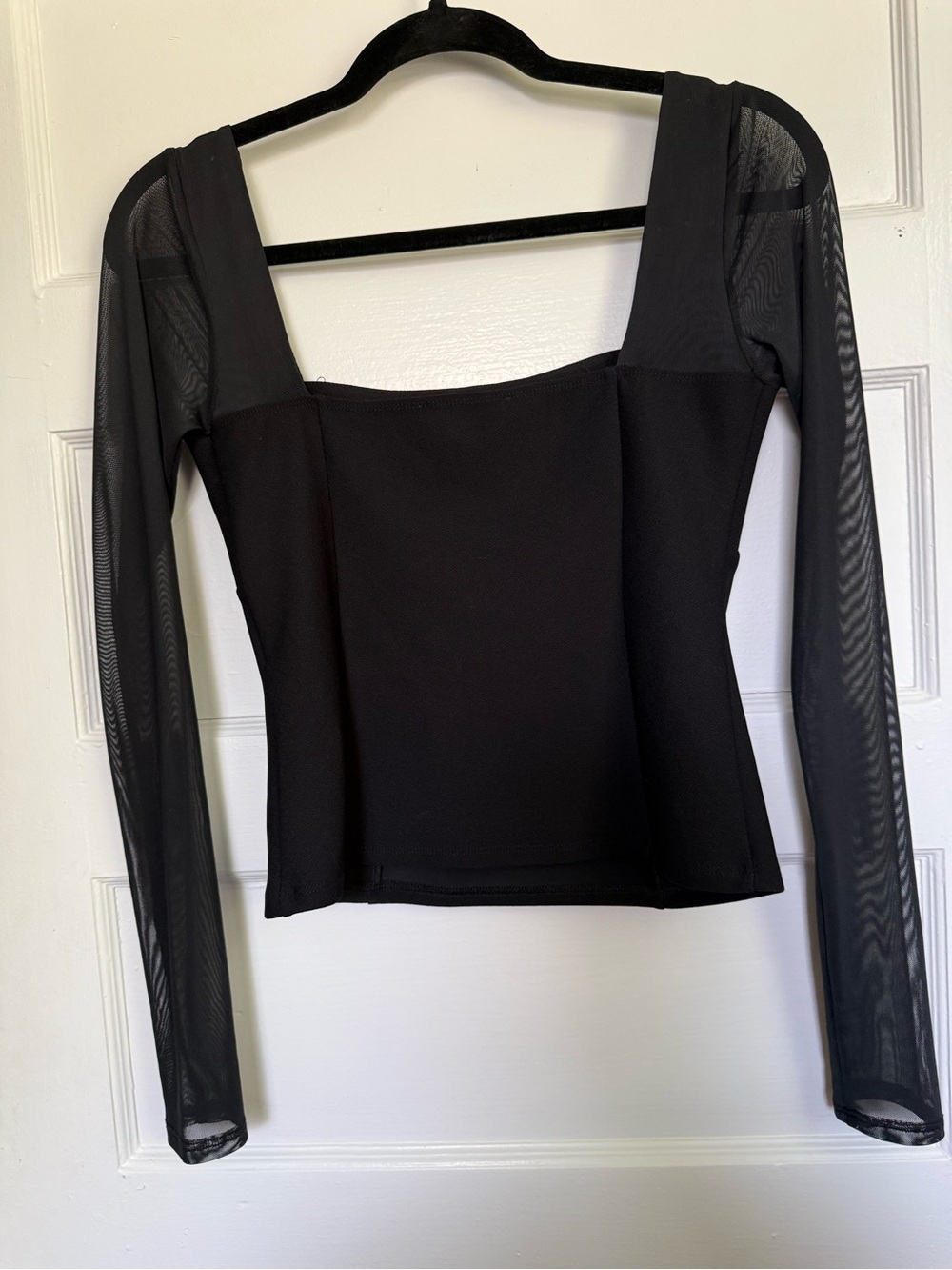 Abercrombie & Fitch Black Square-Neck Long Mesh Sleeve Top Witchy Corset Sz M - Picture 6 of 8